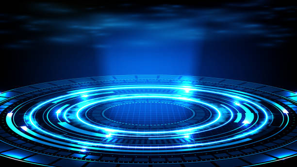 istock abstract background of blue futuristic technology hud display interface and smoke 1293436583