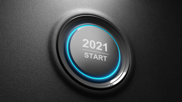 istock 2021 - Press the start button. Concept of the New Year. 3D illustration 1293437675