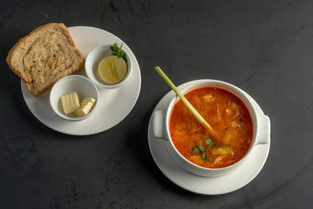 istock Food Plate Top View with Black Background 1293441266