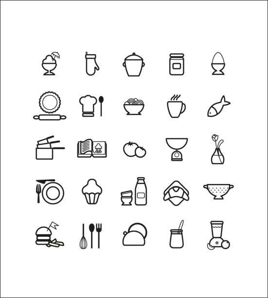 seria symboli, pictosów, znaków, gotowania, renowacji - kociołek herbaty stock illustrations