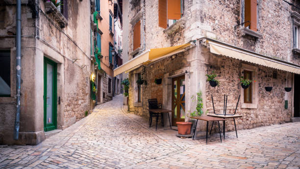 istock Rovinj in Croatia old town with cobble streets 1293444817