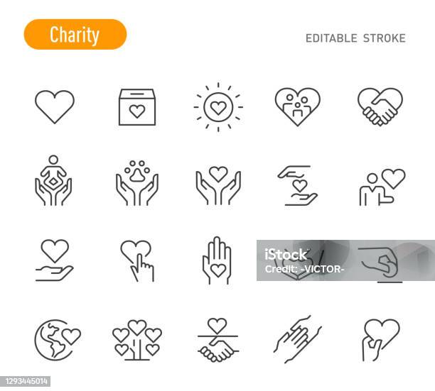 慈善圖示 行系列 可編輯描邊向量圖形及更多圖示圖片 - 圖示, 心型, 手