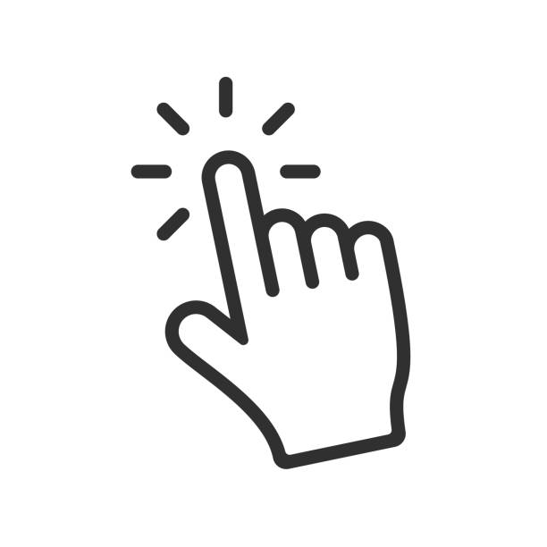 ilustraciones, imágenes clip art, dibujos animados e iconos de stock de clic del cursor de la mano del ordenador, efecto de clic del puntero de la mano, ilustración vectorial - dedo ilustraciones
