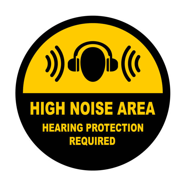 warnung s. a. des rauschbereichs, gehörschutz erforderlich - warning sign audio stock-grafiken, -clipart, -cartoons und -symbole