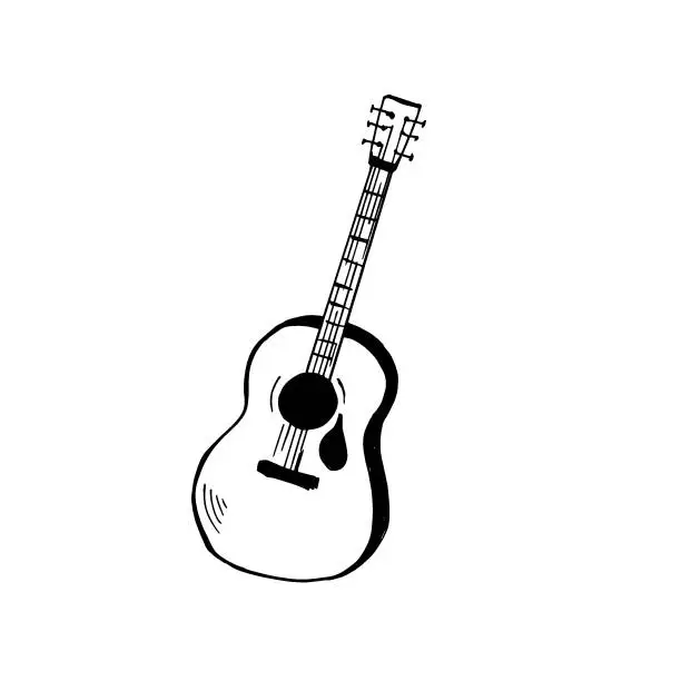 Vector illustration of Guitar. Hand drawn sketch. Vector illustration, isolated on white.