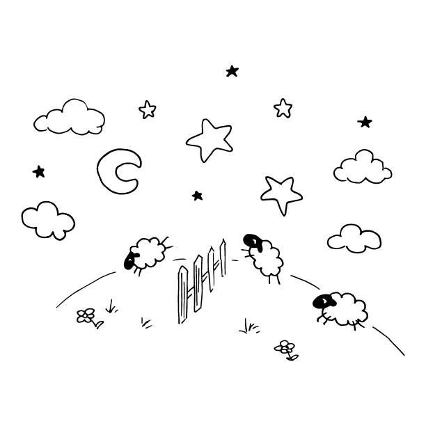 Sheep jump over the fence. Cute hand drawn picture in doodle style. Vector illustration Sheep jump over the fence. Cute hand drawn picture in doodle style. Vector illustration. sheep illustrations stock illustrations