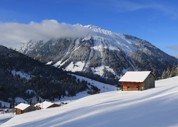 monte primelod in inverno. - bernese oberland gstaad winter snow foto e immagini stock