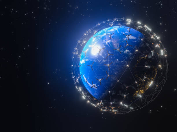 istock Earth View From Space Global communication network . 5g LTE mobile web, global WiFi connection. Earth in Space with Geometric Network Polygon Graphic and Connected Lines. stock photo 1293454909