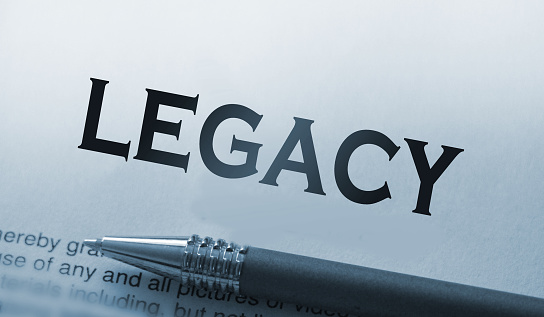 Legacy word printed and luxury pen. Legislation last will concept.