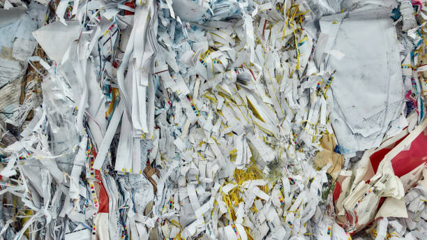 istock Paper lying in piles on waste disposal station 1293457518