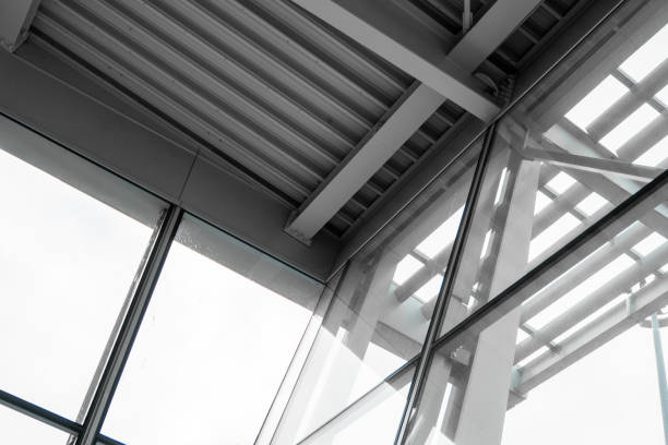 Modern glass facade at the airport. Modern architecture, glass and metal. stock photo