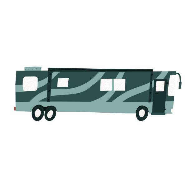 흰색 배경에 고립 된 손으로 그린 플랫 스타일 rv 버스. - motor home isolated land vehicle luxury stock illustrations