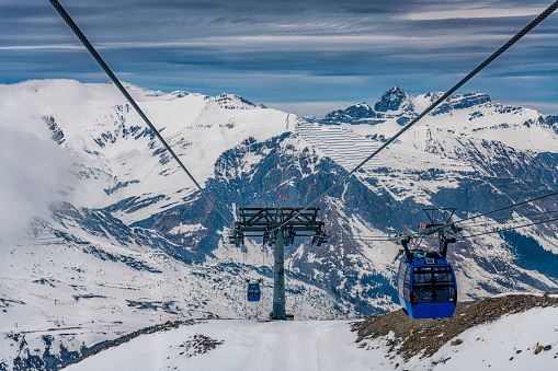 overhead cable car in winter landscape