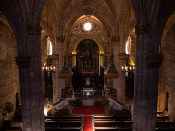 interior of the imponent cathedral of viseu, portugal. - imponent imagens e fotografias de stock