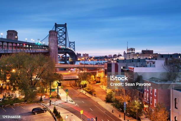 Philadelphia Pennsylvania Usa At Benjamin Franklin Bridge Stock Photo - Download Image Now