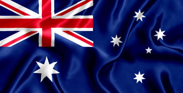 Flag of Australia silk Flag of Australia. marsupial photos stock pictures, royalty-free photos & images