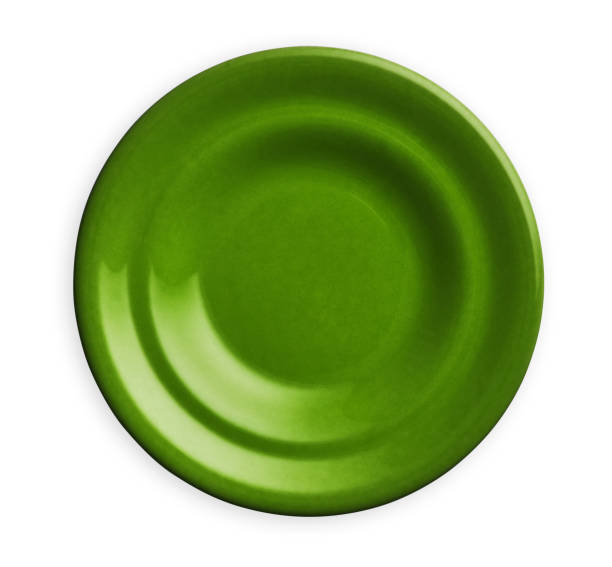istock Empty ceramics plates, Classic green plate isolated on white background with clipping path, Top view 1293471137