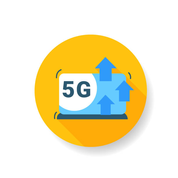 illustrazioni stock, clip art, cartoni animati e icone di tendenza di icona piatta della velocità effettiva dei dati internet 5g. colore - high throughput