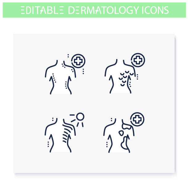 ilustrações, clipart, desenhos animados e ícones de ícones da linha de dermatologia. ilustrações editáveis - cancer de pele