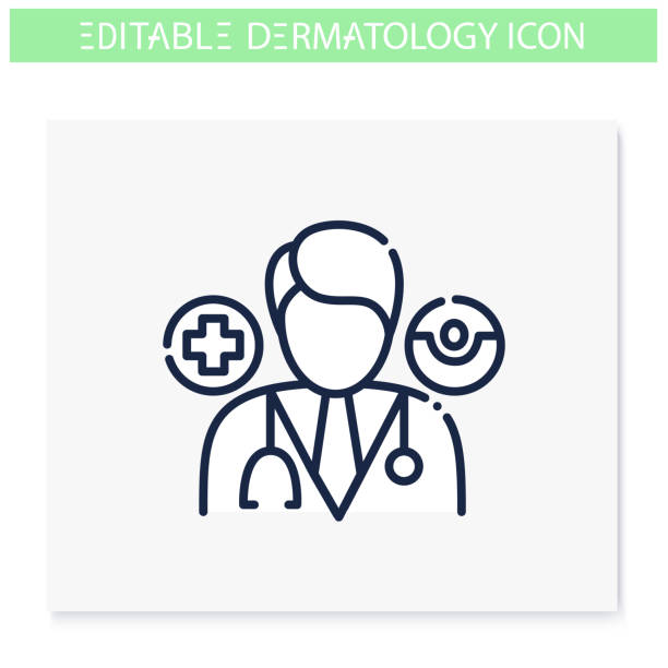 Dermatologist line icon. Editable illustration Dermatologist line icon. Skincare, cosmetology doctor. Skin problems, dermatologic diseases treatment specialist. Health and beauty concept. Isolated vector illustration. Editable stroke dermatologist stock illustrations