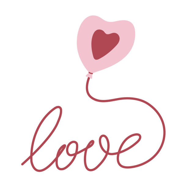 słodkie kolorowe balony w kształcie serca i odręczne napisy miłość na walentynki uroczystości. dobry do projektowania ślubu, kartki z życzeniami, zaproszenia dla nowożeńców, przyjęcia urodzinowego - chaos sketch heart shape two dimensional shape stock illustrations