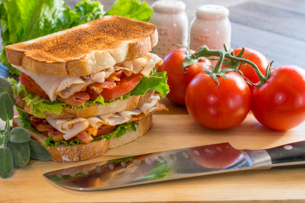 panino al club di tacchino fresco - sandwich turkey cold cuts snack foto e immagini stock