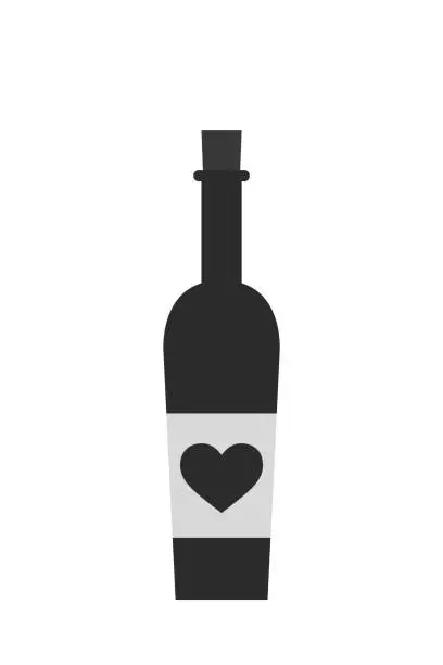 Vector illustration of bottle of wine with heart. valentines design element
