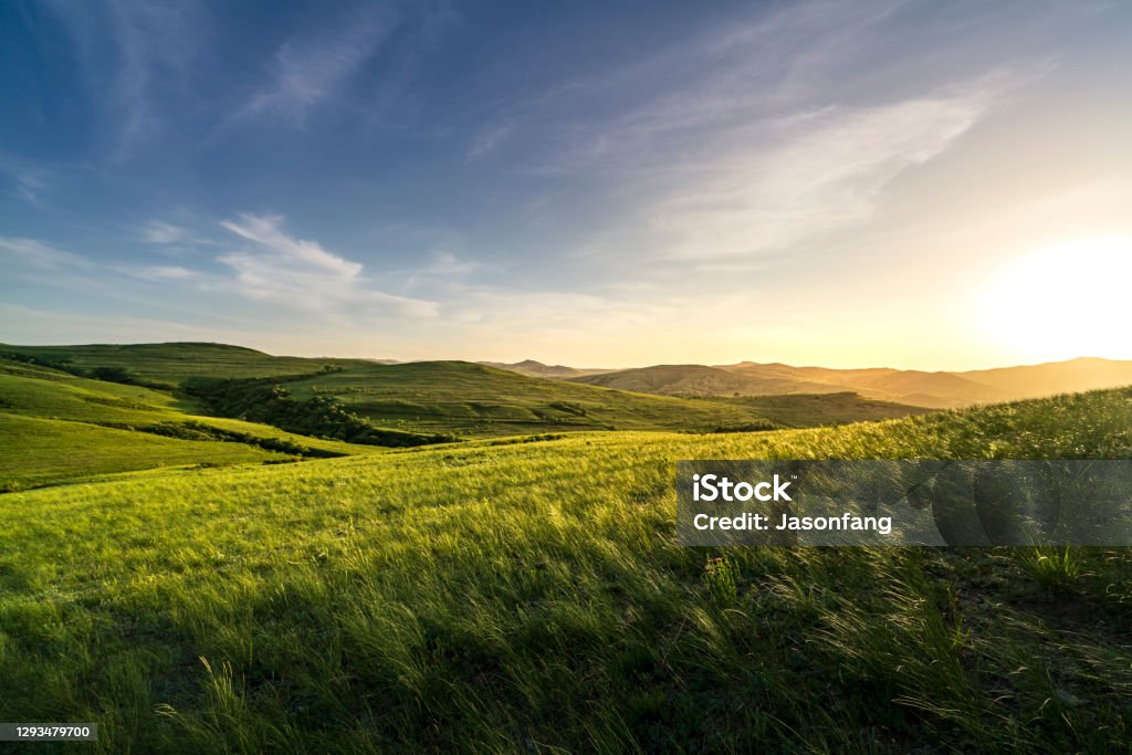 Prairie A lot of mountains Agricultural Field Stock Photo