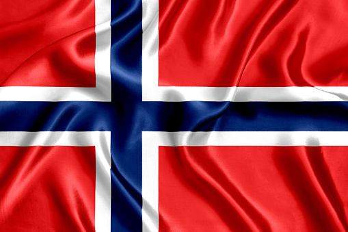 Flag of iceland waving with highly detailed textile texture pattern