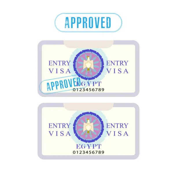 Vector illustration of Egypt visa isolated on a white background. Approved. Design element on the theme of tourism in Egypt. Vector illustration.