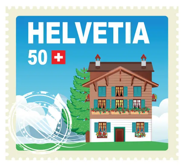 Vector illustration of Helvetia Stamp, Switzerland house