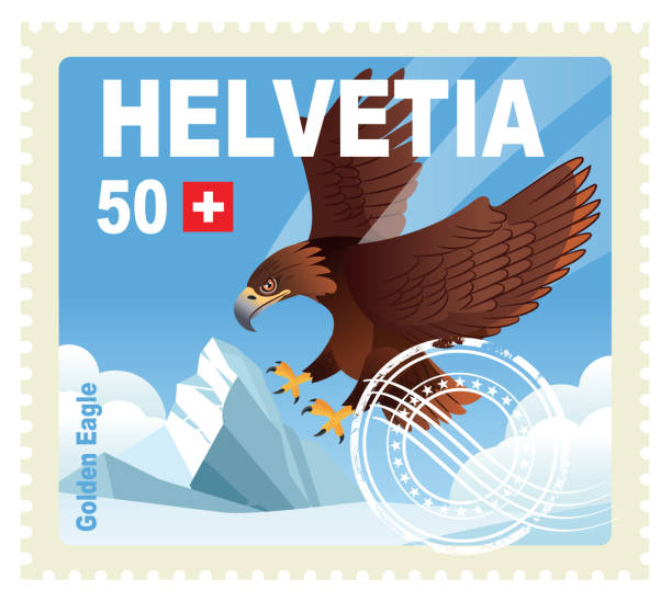 illustrations, cliparts, dessins animés et icônes de timbre helvetia, timbre aigle royal - helvetia