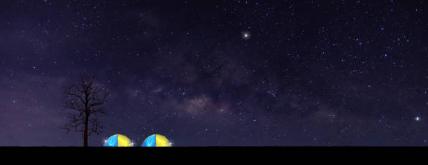 istock Panorama blue night sky milky way and stars 1293482510