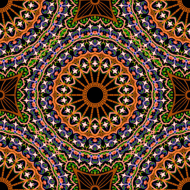 istock Greek floral mandalas seamless pattern. Colorful vector geometric background. Beautiful ornaments. Repeat tribal ethnic backdrop. Vintage flowers, leaves, frames, borders, lines, circlrs, shapes 1293484612