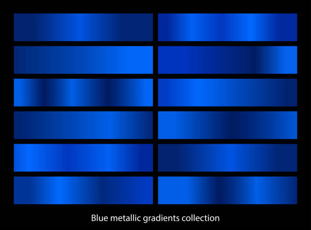 illustrations, cliparts, dessins animés et icônes de ensemble de modèle de gradient métallique bleu - aspect métallique