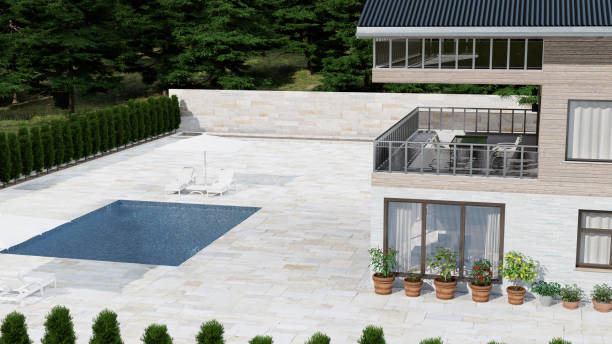 istock Luxury Private House With Swimming Pool Surrounded By Red Spruce Trees 1293488841