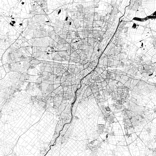 Munich, Germany Vector Map Topographic / Road map of Munich, Germany. Original map data is open data via © OpenStreetMap contributors. All maps are layered and easy to edit. Roads are editable stroke. nazism stock illustrations