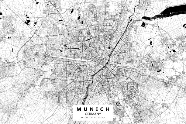 Munich, Germany Vector Map Poster Style Topographic / Road map of Munich, Germany. Original map data is open data via © OpenStreetMap contributors. All maps are layered and easy to edit. Roads are editable stroke. nazism stock illustrations