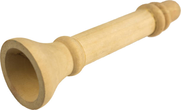 istock Close-up wooden pipe isolate on white background. Musical pipe. Selective focus, shallow depth of field 1293490239