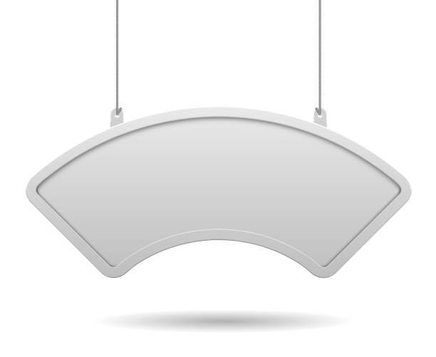 висячие cambered белой вывески в кадре на белом фоне - баннер знак stock illustrations