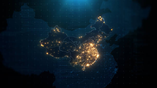 istock Night Map of China with City Lights Illumination 1293496154