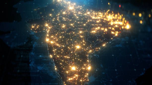 istock Night Map of India with City Lights Illumination 1293496207