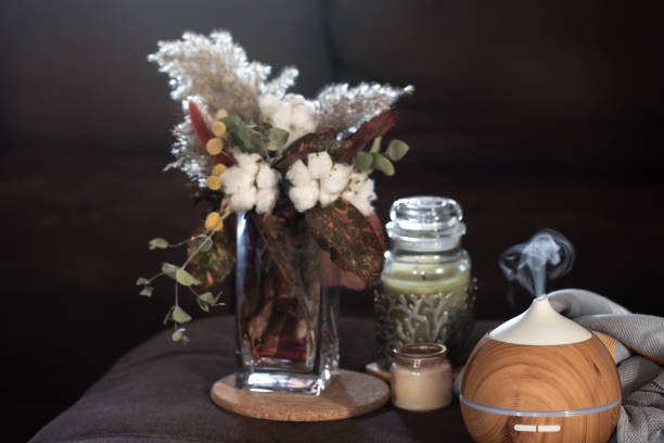 istock Composition with aroma lamp and decor details. 1293496292