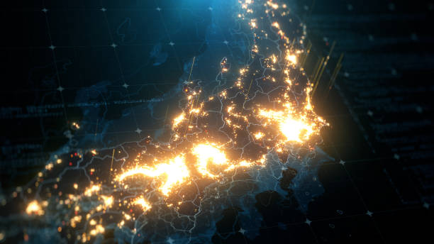 istock Night Map of Japan with City Lights Illumination 1293496310