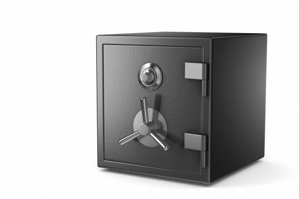 caja fuerte de seguridad metálica sobre fondo blanco - metal lockers fotografías e imágenes de stock