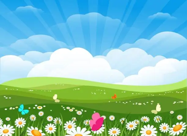 Vector illustration of Spring flowers meadow landscape