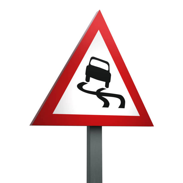istock 3D Render Road Sign of Slippery road Isolated on a White Background 1293499749