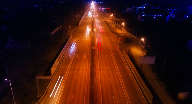 istock Night free highway outside the city. Top view. 1293501010