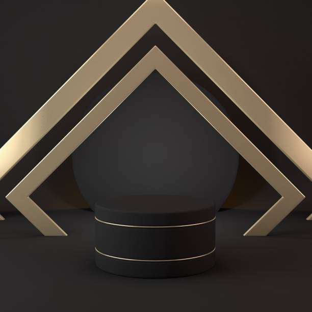 istock Black pedestal with gold, product display concept, 3d illustration 1293501157