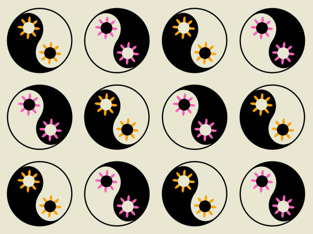 ilustraciones, imágenes clip art, dibujos animados e iconos de stock de símbolo de yin yang - alternative medicine spa treatment hippie health spa